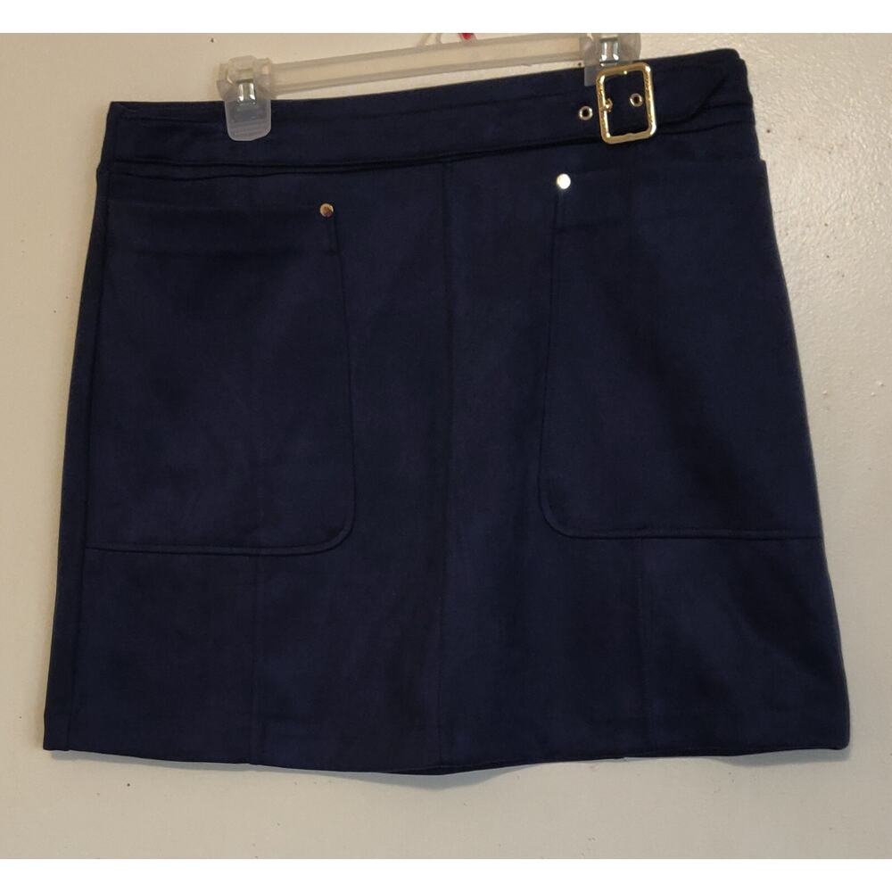 Andrew Marc Navy Blue Mini Skirt New York Women's L Faux Suede Acadamia Preppy